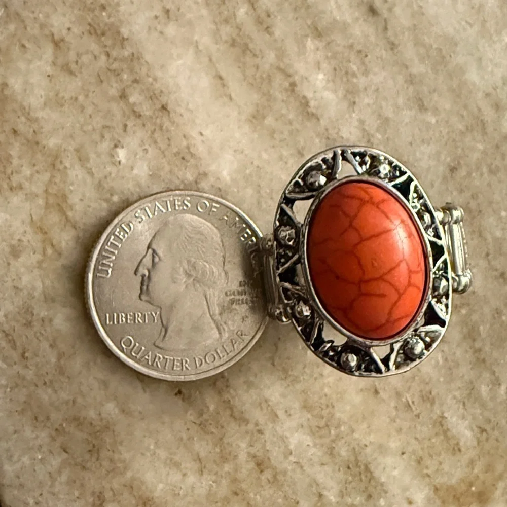 Vintage-Inspired Silver Ring with Coral Stone| Boho Ring |Casual Ring 🪸